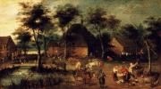 Jan Breughel Village square oil